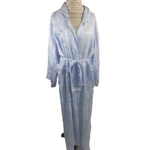 Vintage Victoria's Secret Gold Label Pastel Blue Satin Floral Long Robe M/L